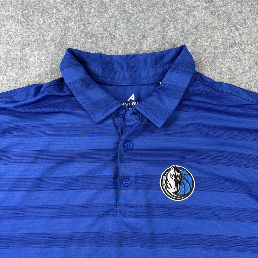 Dallas Mavericks Shirt Mens XL Blue NBA Basketball Antigua Striped Golf Polo - Picture 2 of 9